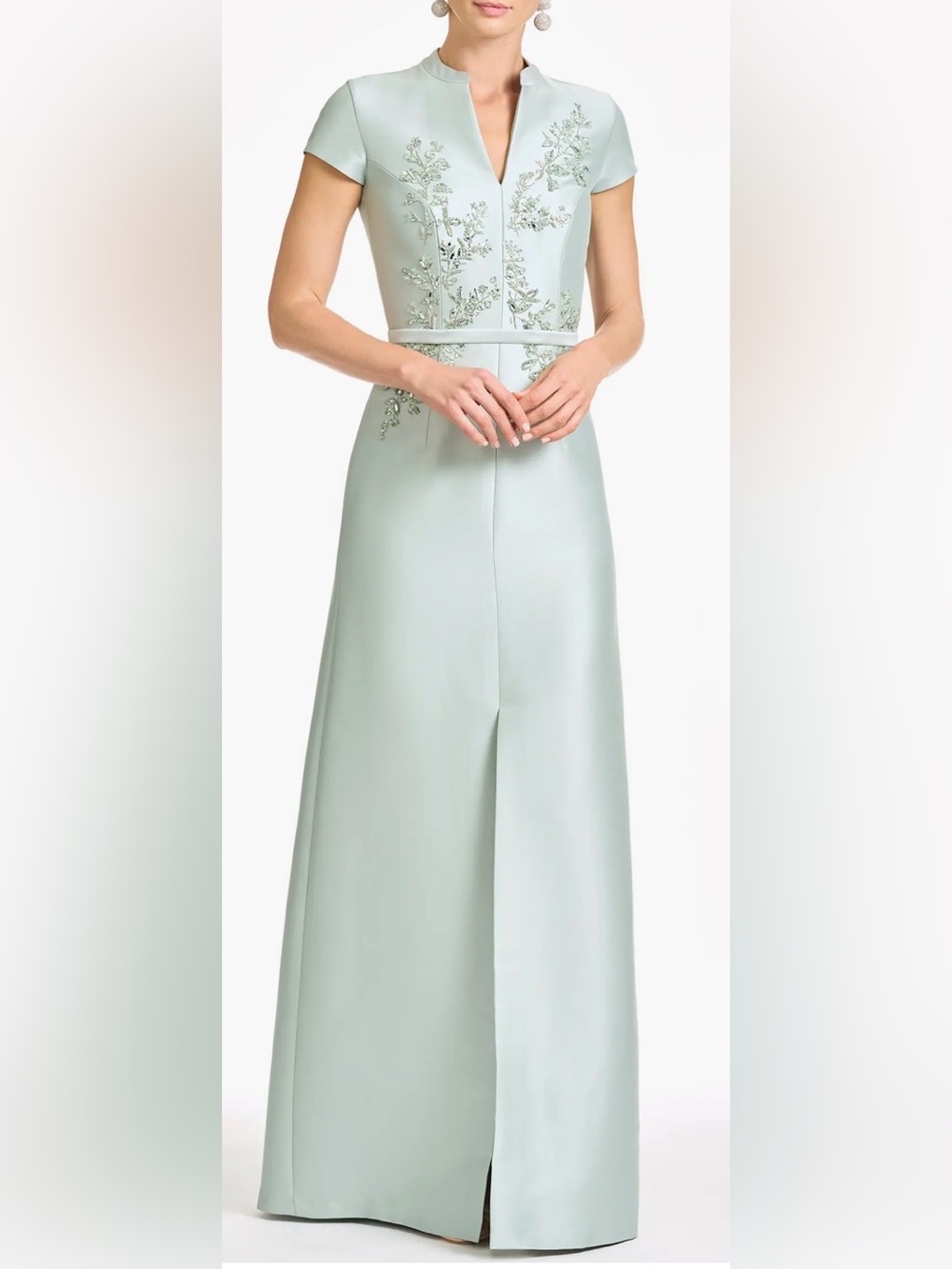 NEW SACHIN AND BABI CHARLOTTE MIKADO Beaded Embroidery Celadon mint Green Gown